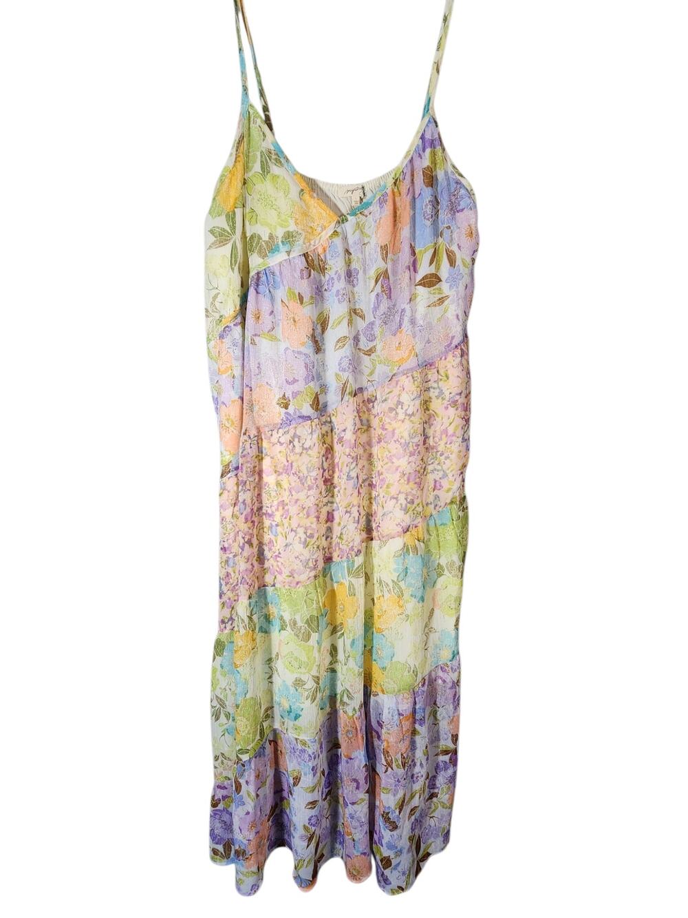 Mystree Floral Patchwork Cami Dress Sz Large Boho Cottagecore Midi‎ Pastel fairy